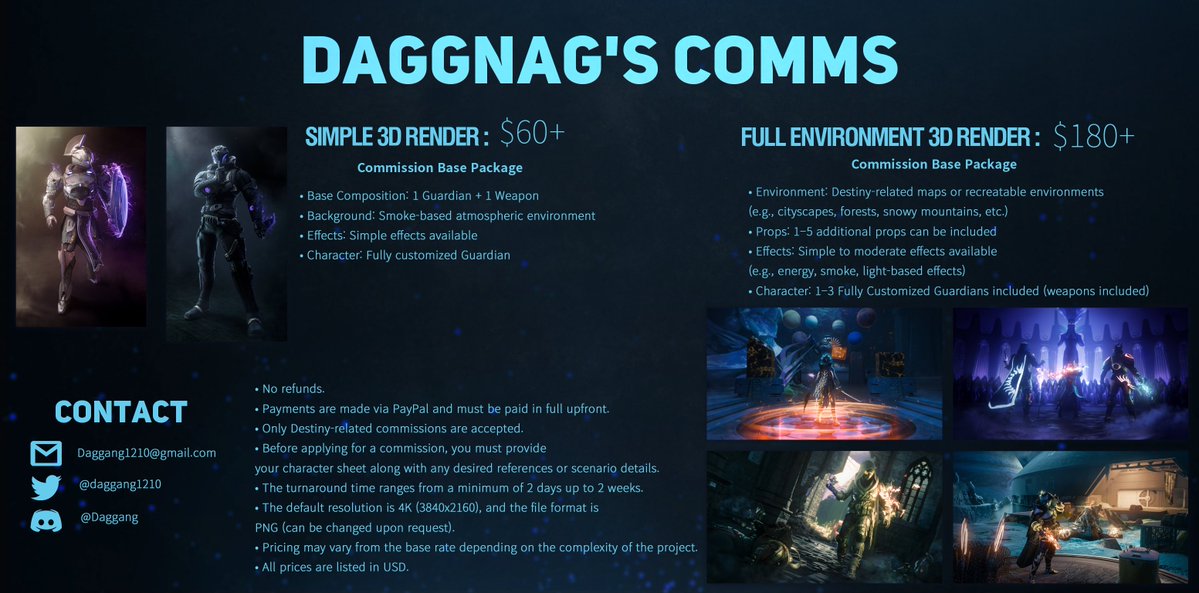Destiny 3D Art Commissions are now open!
For inquiries or commission requests, please contact me via DM or email.