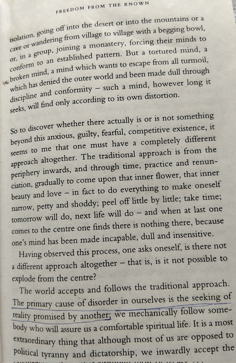 ICPC672158's tweet photo. For centuries we have been spoon-fed by our teachers, by our
authorities, by our books, our saints. We say, ‘Tell me all about it—what
lies beyond the hills and the mountains and the earth?’ and we are satisfied
with their descriptions, which means that we live on words https://t.co/CtdCi0zhAK