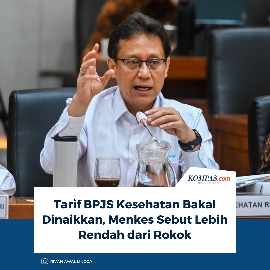 kompascom's tweet photo. Menteri Kesehatan (Menkes) Budi Gunadi Sadikin menyampaikan penjelasannya terkait wacana pemerintah melakukan penyesuaian premi Jaminan Kesehatan Nasional (JKN) atau BPJS Kesehatan yang mulai berlaku pada 2026.

Baca di sini: https://t.co/J6qxyoK7ev

~AA #Menkes #BPJS https://t.co/7VVPTr8NFW