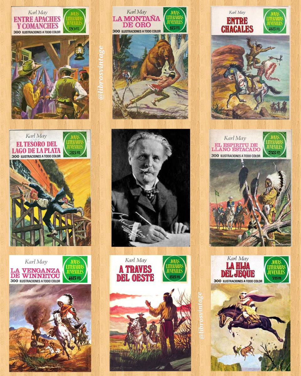 LibrosVintage's tweet photo. El 25 de febrero de 1842 nacía en Ernstthal Karl May, creador de las aventuras de #OldShatterhand y #Winnetou, un clásico de #JoyasLiterariasJuveniles.
#Bruguera adaptó más de 20 de sus novelas, con guiones de #Cassarel, #AndreuMartin y #CastilloVisca.
Portadas de #AntonioBernal https://t.co/4bKbrYx09A