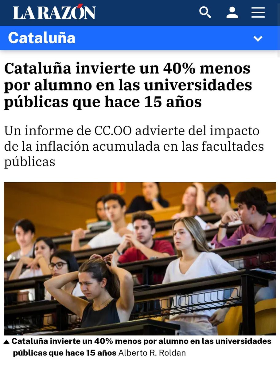 Mucha independencia, embajadas por el mundo y basura ideológica, pero las facultades dan vergüenza y para esto no hay inversión.

Hacía década y media que no se invertía tan poco en la universidad.

👉 Así se está precarizando el futuro de los jóvenes universitarios en Cataluña.