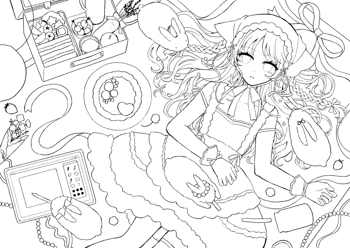 線画公開して頂きました！塗ったりお楽しみください～！🍰🐇💓