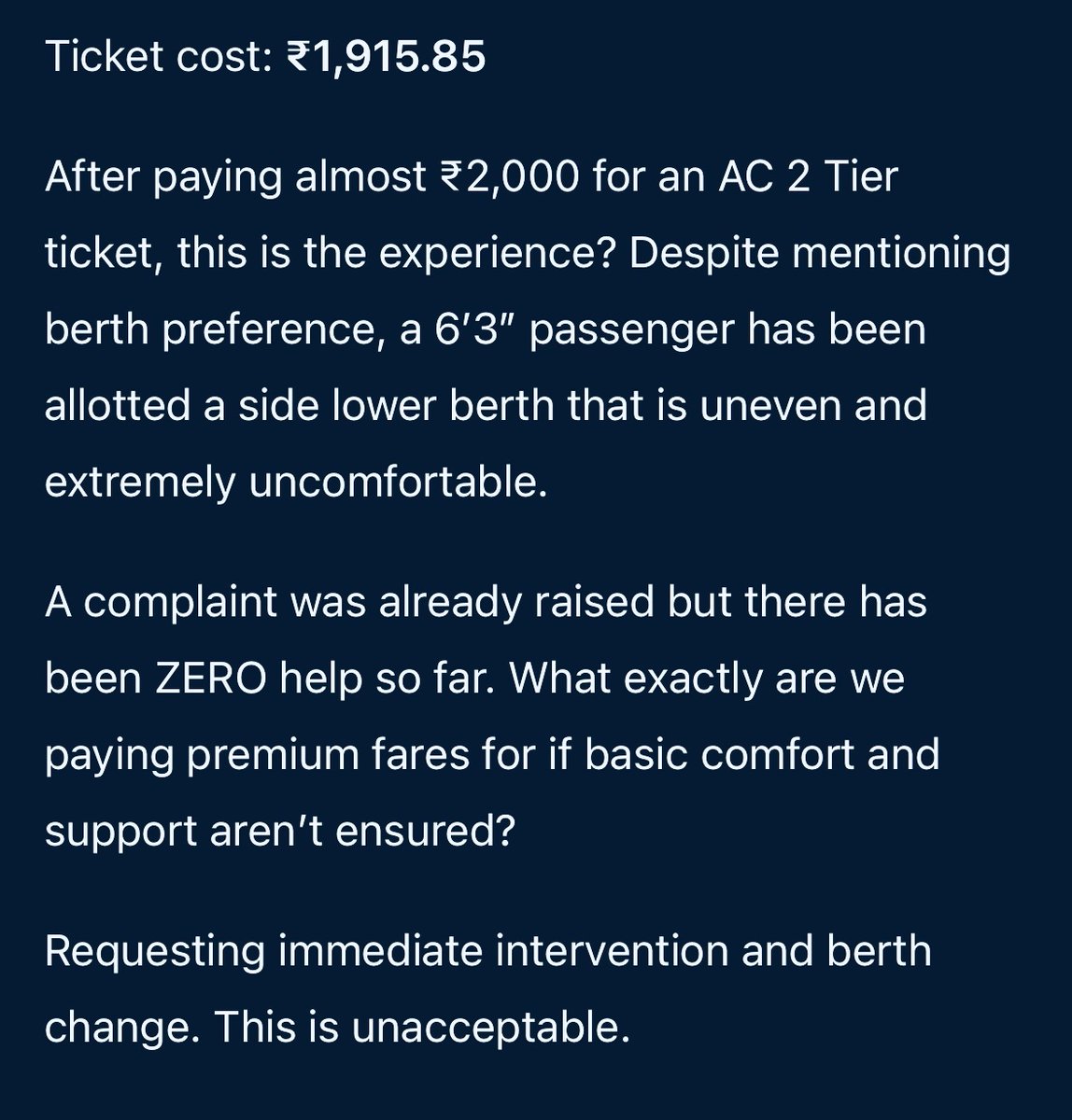 Extremely disappointed!!! Your seat is broken and uncomfortable. I want it changed!!! This is what we get?? <a href="/IRCTCofficial/">IRCTC</a>

Train: Saurashtra Express (19015) Class: AC 2 Tier Journey: Dadar (DDR) to Porbandar (PBR) Date: 25 Feb 2026 
Ticket Cost: ₹1915.85