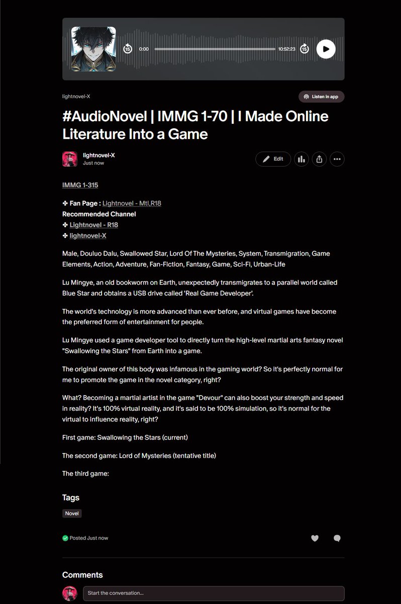 lightnovelmtl's tweet photo. #Novel #Audiobook #AdultNovel #TranslatedNovel #ReadNovel
📷 https://t.co/6YyXBemxLA
41 - NQBV 1-325
40 - GIAI 1-366 END
39 - IMMG 1-315
38 - RBSA 241-317
📷 https://t.co/MEnRz6Ulmr
41 - SCSC 1-280 END https://t.co/p5mWY43kfp