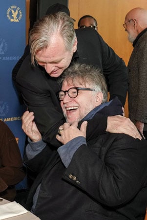nolanarchive's tweet photo. Christopher Nolan and Guillermo del Toro at the DGA Awards Nominees Breakfast https://t.co/rMOF01jwXX