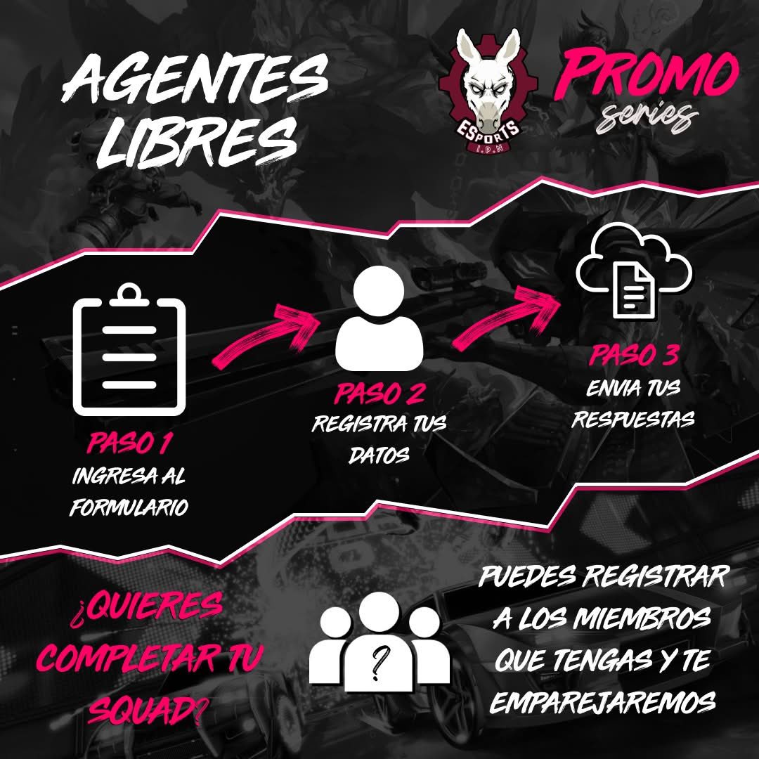 EsportsIPN's tweet photo. ¿Tienes talento pero te falta equipo? ¡TU SQUAD TE ESPERA! 🎮✨
Abrimos el Registro de Agentes Libres para Promo Series (LoL, Rocket League, Brawl Stars, Fortnite).
⚠️ ¡Cierra mañana, 25 de feb! No te quedes fuera.
🔗 LINK EN BIO 🏆
#EsportsIPN #PromoSeries2026 #IPN https://t.co/AwAnltiFFJ