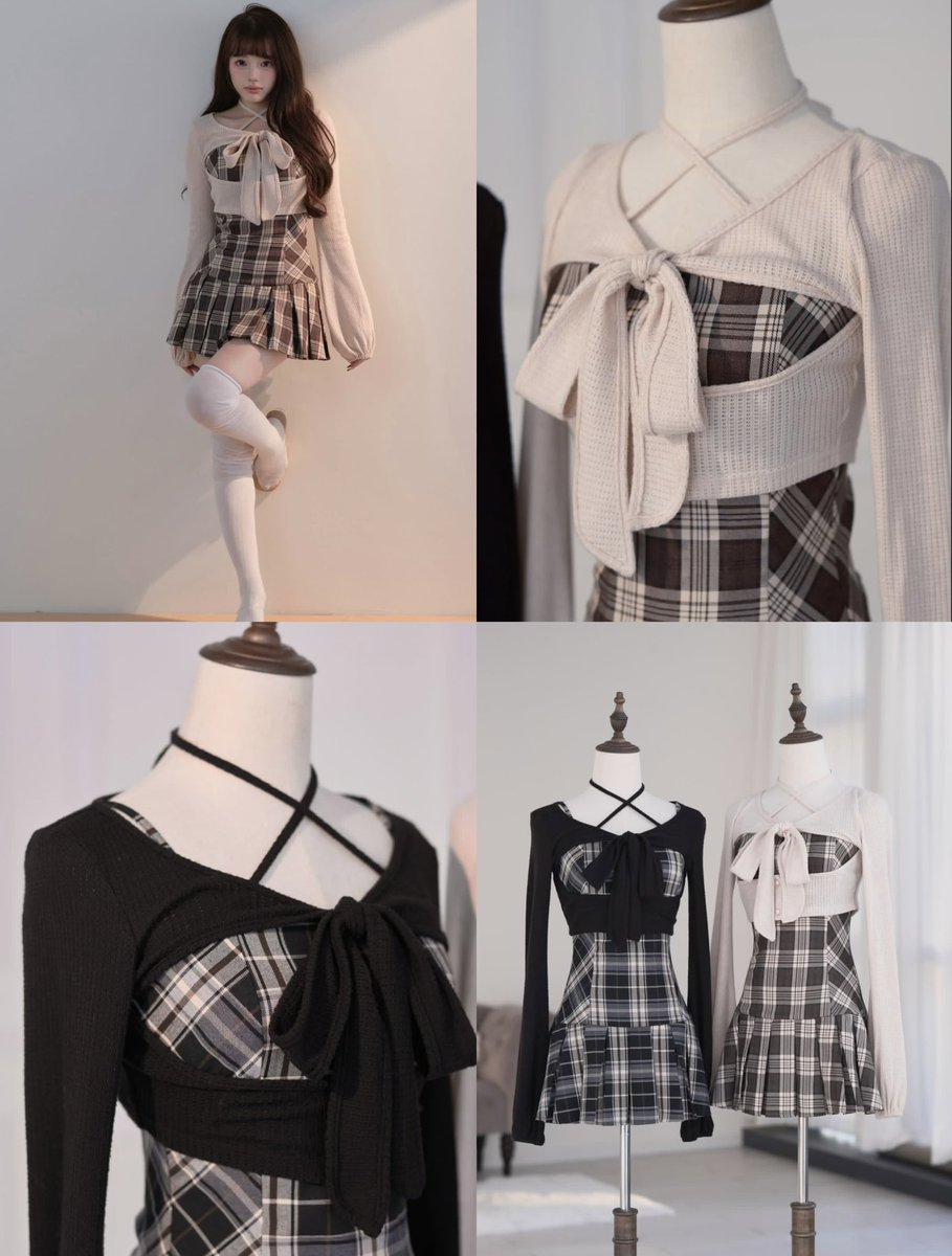 bunnylisのリボンファーボレロ×チェックミニワンピです🤎