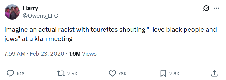 One good thing that came out of this Tourette's discourse besides the awareness is that we're getting hall of fame levels of shitposting. Absolutely amazing. Flawless. No notes.