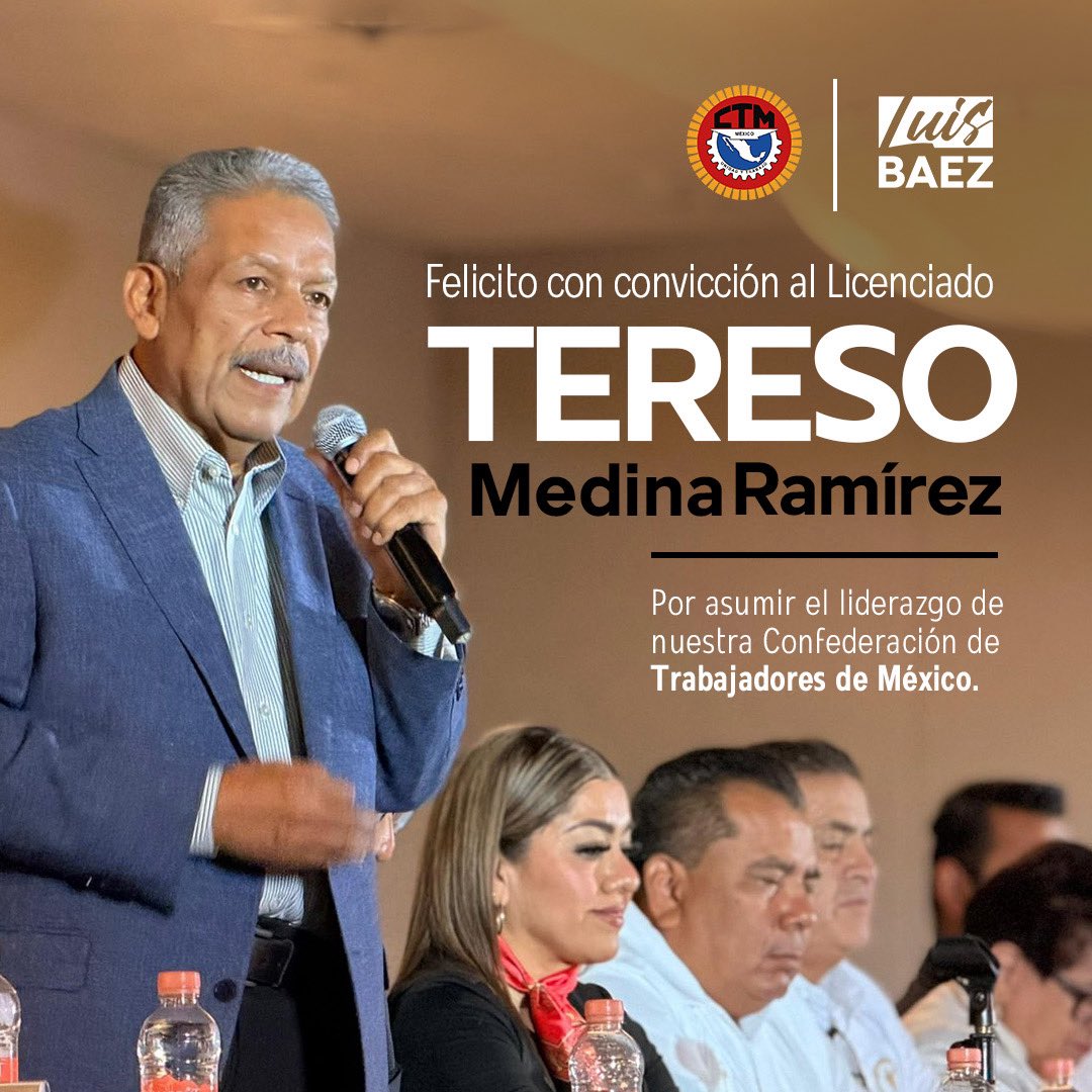Felicito al Lic. @Tereso_Medina por asumir la Secretaría General de la <a href="/CTM_MX/">CTM Nacional</a> y depositar su confianza en mí y designarme como Secretario de Acción Política de nuestra Confederación.

¡Que sea por el bien de las y los trabajadores mexicanos!