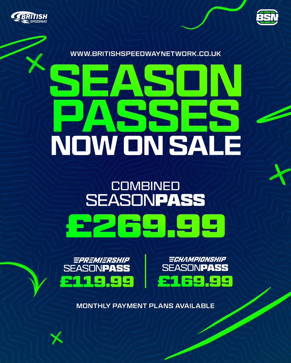 watchspeedway's tweet photo. 🚨 𝗦𝗘𝗔𝗦𝗢𝗡 𝗣𝗔𝗦𝗦𝗘𝗦 𝗢𝗡 𝗦𝗔𝗟𝗘 𝗡𝗢𝗪!

British Speedway Network is pleased to confirm that 2026 Season Passes are now on sale via our new website https://t.co/vTAM2k4Ne7

Supporters will once again have three options available for the 2026 campaign:
BSN’s Premiership Season Pass is priced at £119.99 and includes access to 18 streams across the season including both legs of the Premiership KO Cup Final.

BSN’s Championship Season Pass is priced at £169.99 and includes 30 streams, featuring two streams from each track, as well as coverage of the KO Cup Finals, BSN Series Finals, Play-Off Finals and the British Under 21 Final.

Fans looking for the ultimate package can purchase our Combined Season Pass, priced at £269.99, which offers access to 48 streams and includes both the Premiership and Championship Season Pass content.

For those who would prefer to spread the cost, monthly payment options are available, allowing supporters to break down the price of their Season Pass across the 2026 season.

All Season Pass options offer both live and on-demand streaming, including access to archive content from previous seasons.

💻 𝗡𝗲𝘄 𝗪𝗲𝗯𝘀𝗶𝘁𝗲 𝗗𝗲𝘃𝗲𝗹𝗼𝗽𝗺𝗲𝗻𝘁

Season Passes can be purchased exclusively through our new-look website. As part of the move to the new platform, 𝗮𝗹𝗹 𝗲𝘅𝗶𝘀𝘁𝗶𝗻𝗴 𝘀𝘂𝗯𝘀𝗰𝗿𝗶𝗯𝗲𝗿𝘀 𝘄𝗶𝗹𝗹 𝗻𝗲𝗲𝗱 𝘁𝗼 𝗿𝗲𝘀𝗲𝘁 𝘁𝗵𝗲𝗶𝗿 𝗽𝗮𝘀𝘀𝘄𝗼𝗿𝗱 when visiting the site for the first time.

The website is still under active development and additional features, improved functionality and archive content will be added over the coming weeks as we continue to enhance the BSN viewing experience.

These features include the ability to pause and rewind a stream whilst live, improved site navigation, improved casting compatibility, and apps for most major TV brands (TV apps expected to arrive in May).

🎫 Subscribe here  👉 https://t.co/79nmP7slE6

🇬🇧 @SpeedwayGB