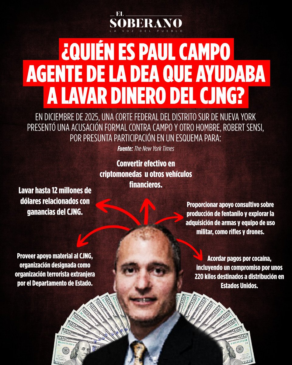 #Actualidad 👉 ¿QUIÉN ERA PAUL CAMPO, AGENTE DE LA DEA QUE AYUDABA A LAVAR DINERO DEL CJNG?

En diciembre de 2025, una Corte de Nueva York acusó a Campo y Robert Sensi entre otras cosas de lavar dinero para el CJNG.