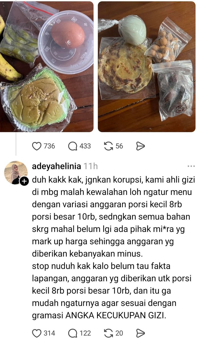 Pesan kami terhadap user thread adeyahelinia:

KALAU MERASA TIDAK SANGGUP, STOP KERJA UNTUK EMBEGE!

Di satu sisi, sang Ibu merasa tak berterima buah hatinya diempanin panganan yang JAUH DARI KATA LAYAK.

Sedangkan di sisi lain, Anda mengeluh kalau anggaran per porsi terlalu