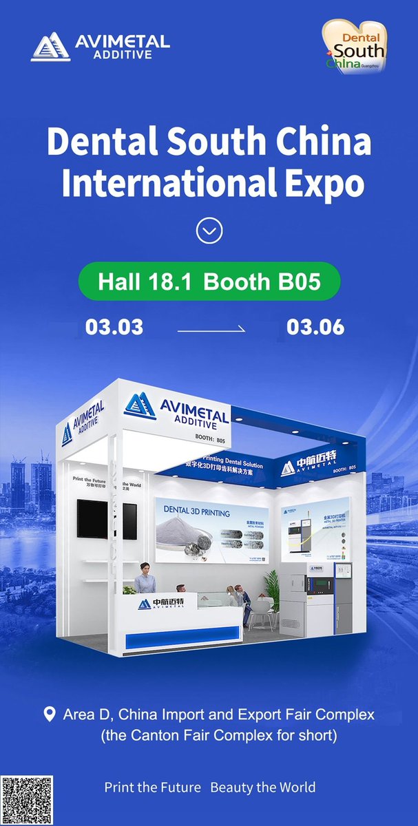LeshaunWu's tweet photo. Avimetal is excited to participate in the South China Dental Expo, showcasing our advanced desktop metal 3D printer designed for dental labs and clinics. Live on-site printing will demonstrate real-time precision and efficiency. We will highlight high-quality CoCr and titanium https://t.co/WNulrjs4Vo