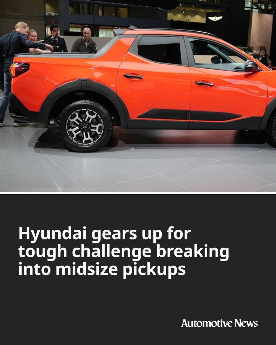 Automotive_News's tweet photo. If Hyundai’s outgoing Santa Cruz compact pickup was its way to dip a toe into the American market, its incoming midsize replacement due around 2029 looks like a full immersion into a far tougher segment.
#Hyundai #MidsizePickup #HyundaiSantaCruz #automotive #autoindustry https://t.co/aqgb6hRsd7