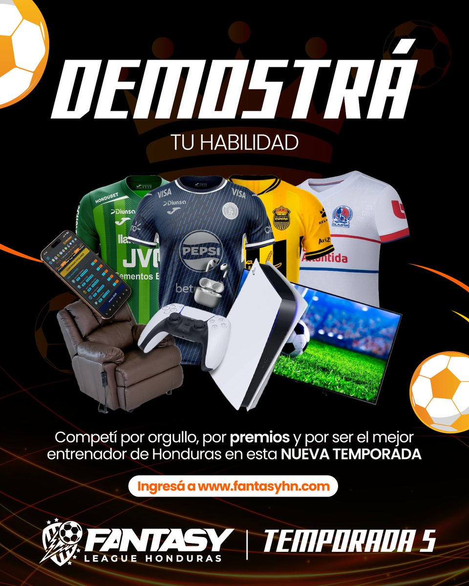 TSiHonduras's tweet photo. Tu pasión puede llevarte más lejos 🔥 ⚽
Demostra tu habilidad y competí por orgullo, por premios y por ser el mejor entrenador de Honduras. 🎮📺 🏆
👉 Ingresa a https://t.co/YcyXZBGBq3
#FantasyLeague #Temporada5 #PasiónFutbolera https://t.co/LR59XJFxXx