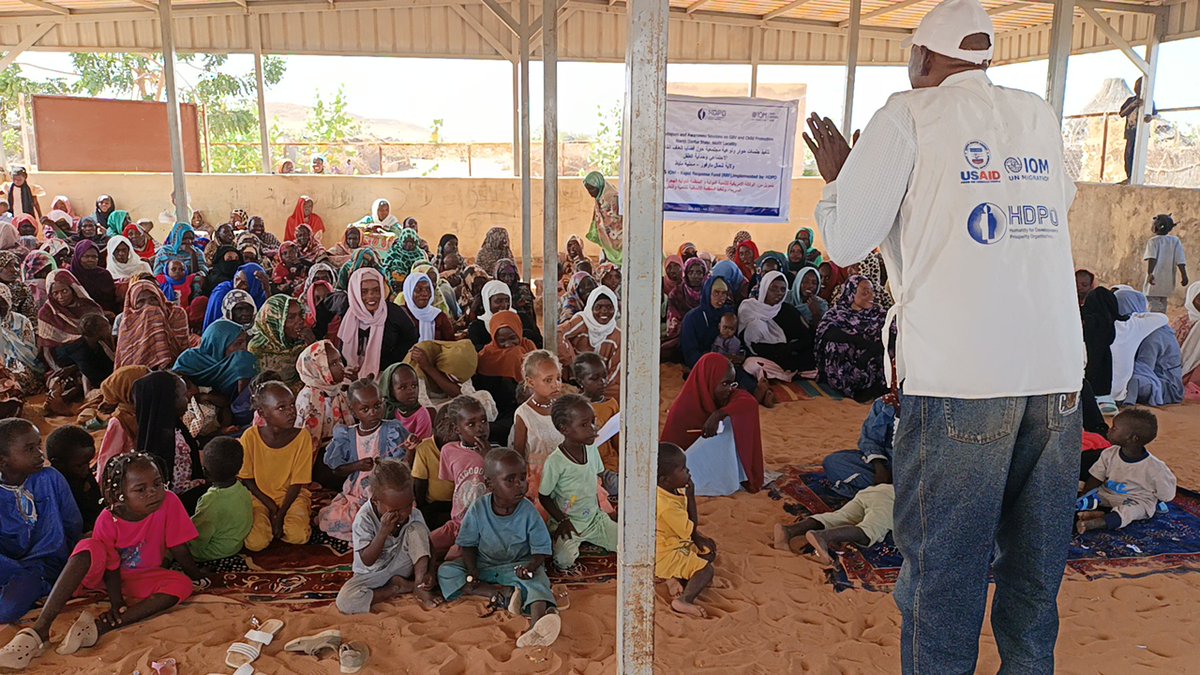 IOMSudan's tweet photo. With support from the United States Government, IOM and its partner HDPO are delivering mobile health care, maternal services, vaccinations, referrals, and GBV &amp; child protection support to families displaced from Al-Fasher in Mellit, North Darfur. https://t.co/ekJfoNJ1R5