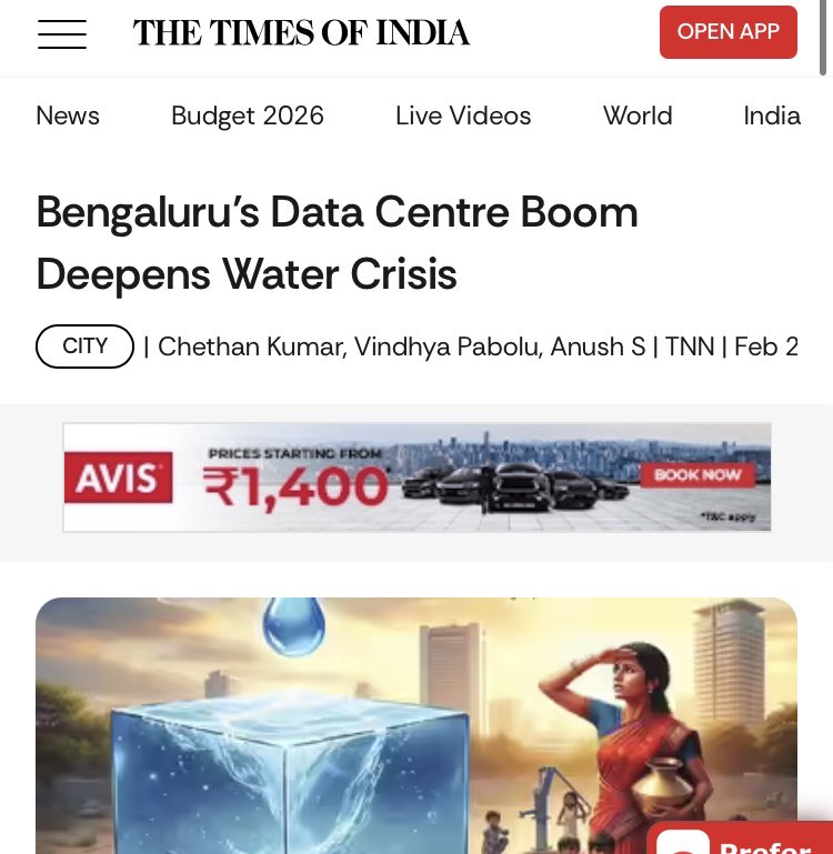 BENGALURU ALREADY FACES THE CRISIS — DATA CENTRES DRINKING CITY DRY! 🔥

31 of Karnataka's 32 Data Centres are right here in Bengaluru. Whitefield alone has 120 MW running. 

Another 10 Facilities in Pipeline. Capacity set to DOUBLE by 2030 thanks to Tax Sops and AI Gold Rush.