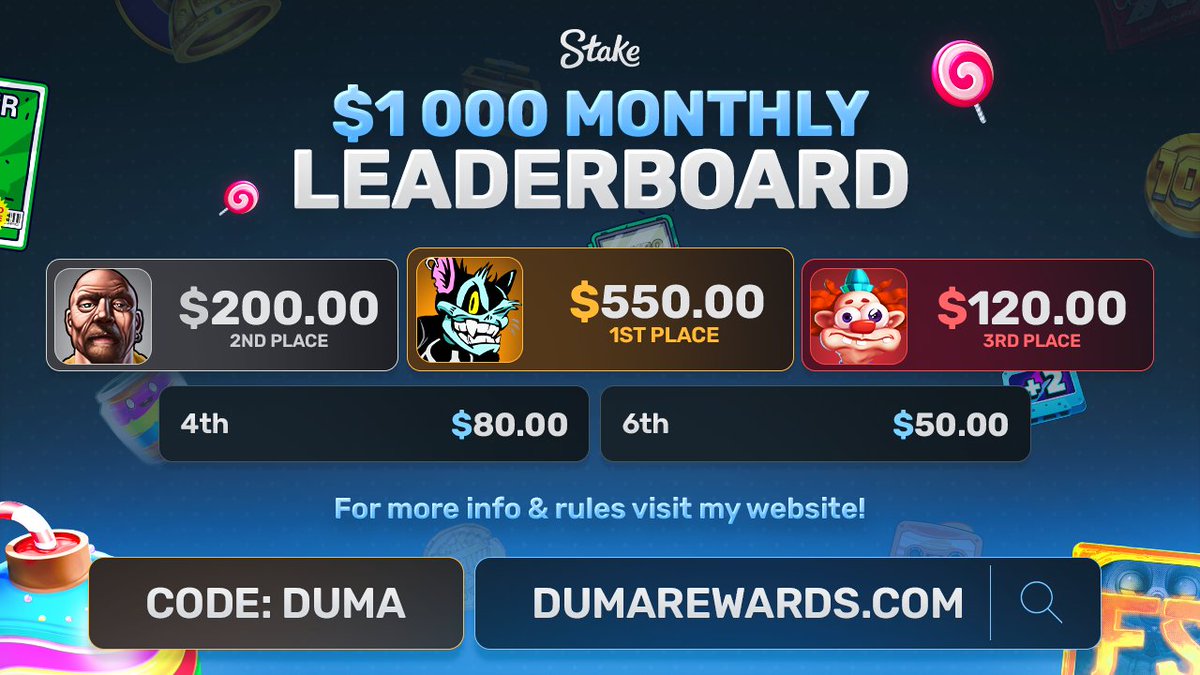 $1,000 Leaderboard On <a href="/Stake/">Stake.com</a> > dumarewards.com

🚨$100 GIVEAWAY🚨

Requirements: 
- Follow me
- Interact with this post
- Comment your SOL addy

Winners picked in 72 hours