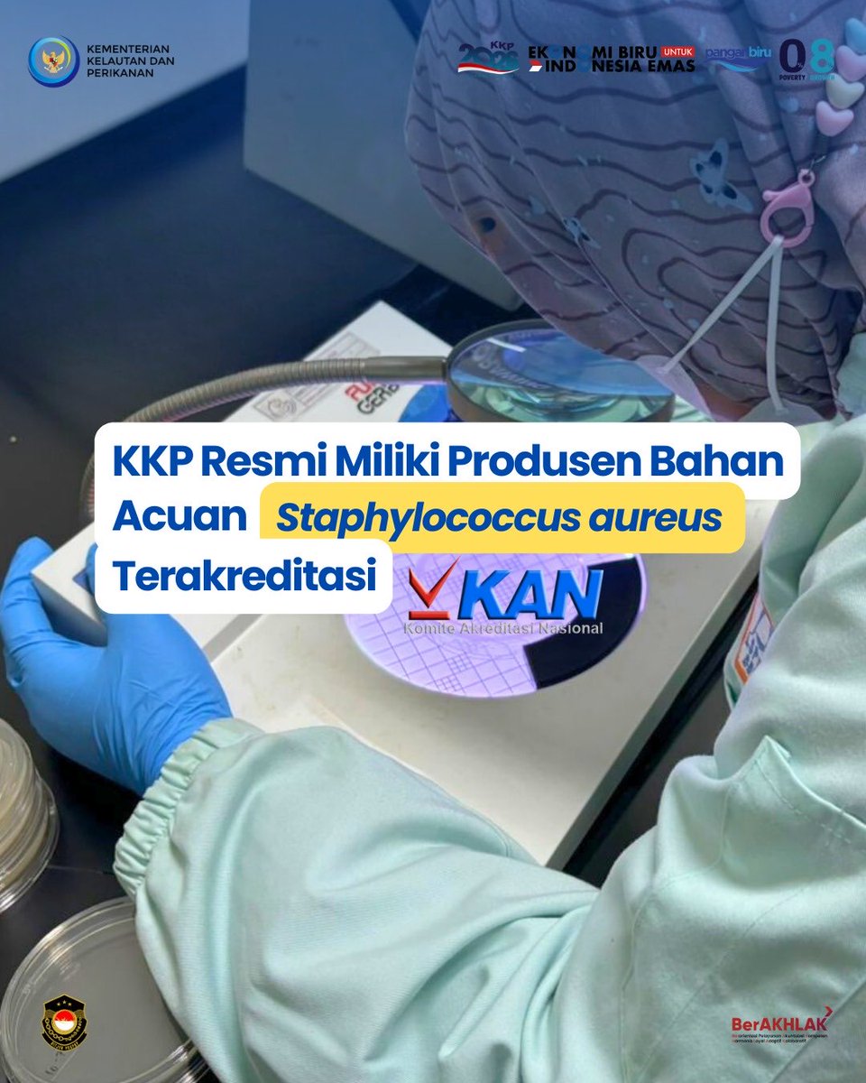 doantriharsono's tweet photo. KKP resmi miliki produsen bahan acuan Staphylococcus aureus terakreditasi!🔬✨ 
Langkah strategis ini menjadi bukti nyata KKP untuk memastikan hasil uji laboratorium yang lebih akurat, valid, dan terpercaya, khususnya dalam pengujian keamanan pangan hasil perikanan. https://t.co/7ZqPWuwzQ0
