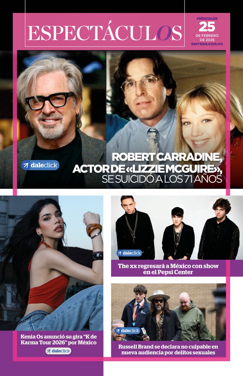 📰 Las portadas en Síntesis:

💚🤍❤️ Hidalgo conmemora Día de la Bandera

🗳️ Posponen presentación de reforma electoral 

🚨 Casa Blanca advierte a cárteles mexicanos

🚴‍♂️ Isaac del Toro, segundo del ranking mundial

⚫ Actor de "Lizzie McGuire" se suicida

Nuestro periódico