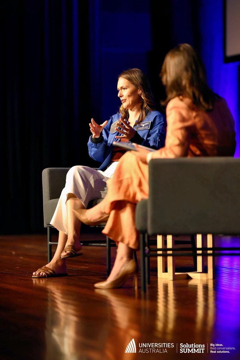 uniaus's tweet photo. 2026 Australian of the Year and an astronaut, Katherine Bennell-Pegg @AussieAstroKat, shares her extraordinary journey and what it means for Australia’s future in science, technology and national capability at the #UASolutionsSummit in a conversation with @raejohnston, Multi-award-winning STEM journalist and Broadcaster at the #UASolutionsSummit. #Australianoftheyear #astronaut