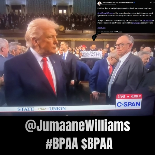 BitcoinBroski77's tweet photo. #SOTU2026 #SelfCare #BPAA #BlackPeopleArentApes $BPAA @JumaaneWilliams https://t.co/snk7t9moLi