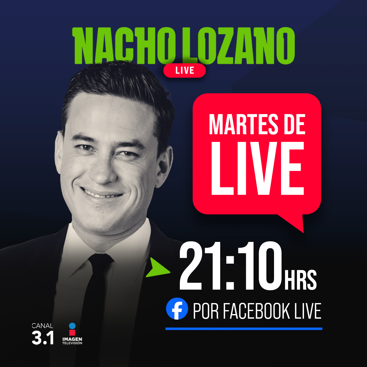 nacholozano's tweet image. #MartesDeLive  |  ¿Quieren platicar un rato? Los espero #ComoNadieEnLaNoche, pasando las 21:00 hrs. por #FacebookLive de mi perfil: facebook.com/nacholozanoPAGE