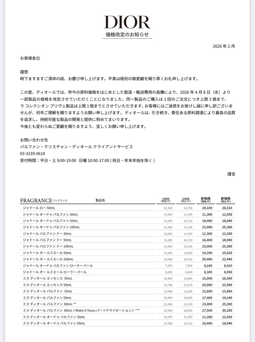 ▶︎爆爆速報 4月8日〜Dior値上げ ほんとに全部値上げが必要なのか