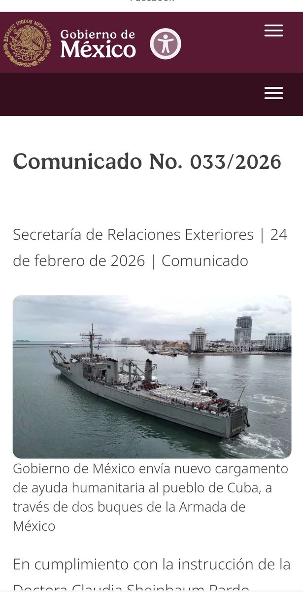 Gobierno de México envía hoy nuevo cargamento de ayuda  al pueblo de Cuba, a través de dos buques de la Armada de México. Muchas muchísimas Gracias al gobierno y al pueblo de México!