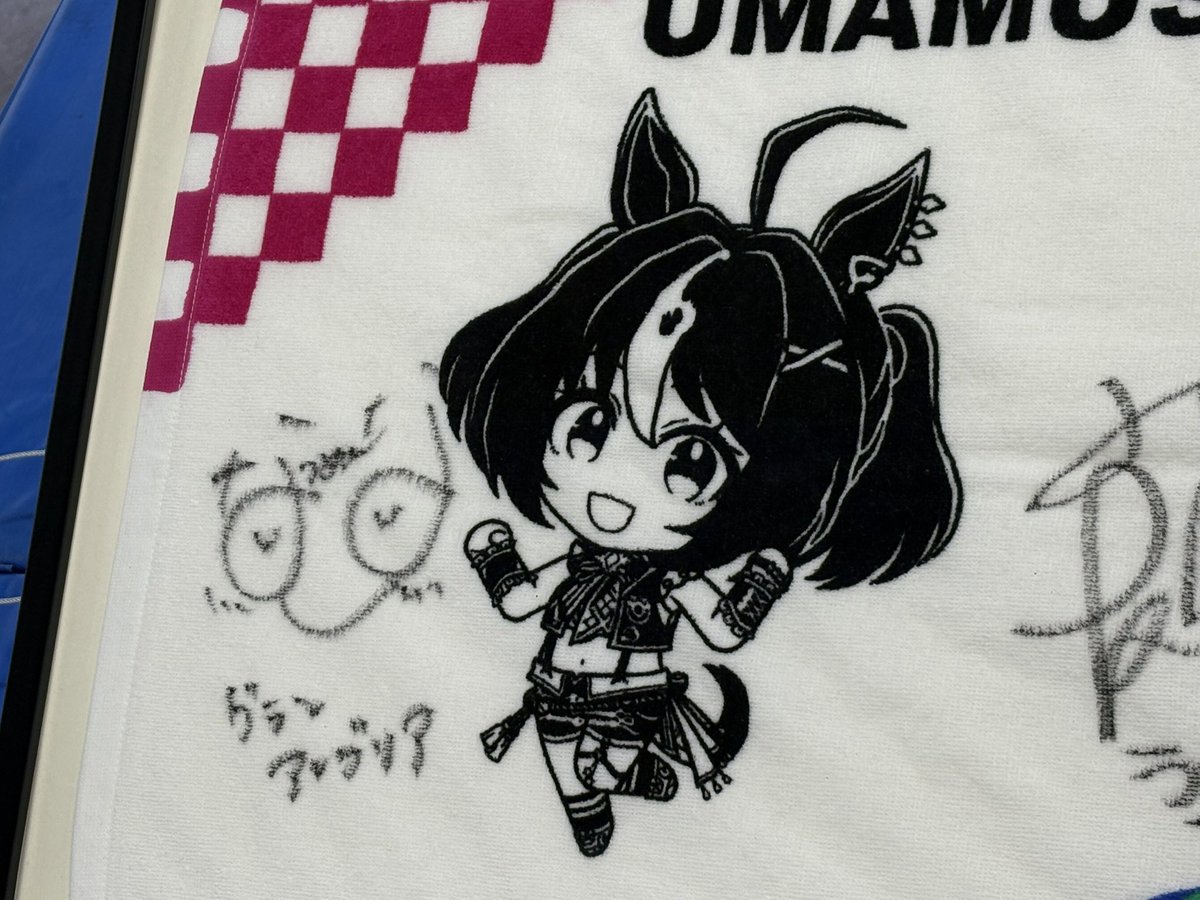 先にサイン入りタオルを撮る