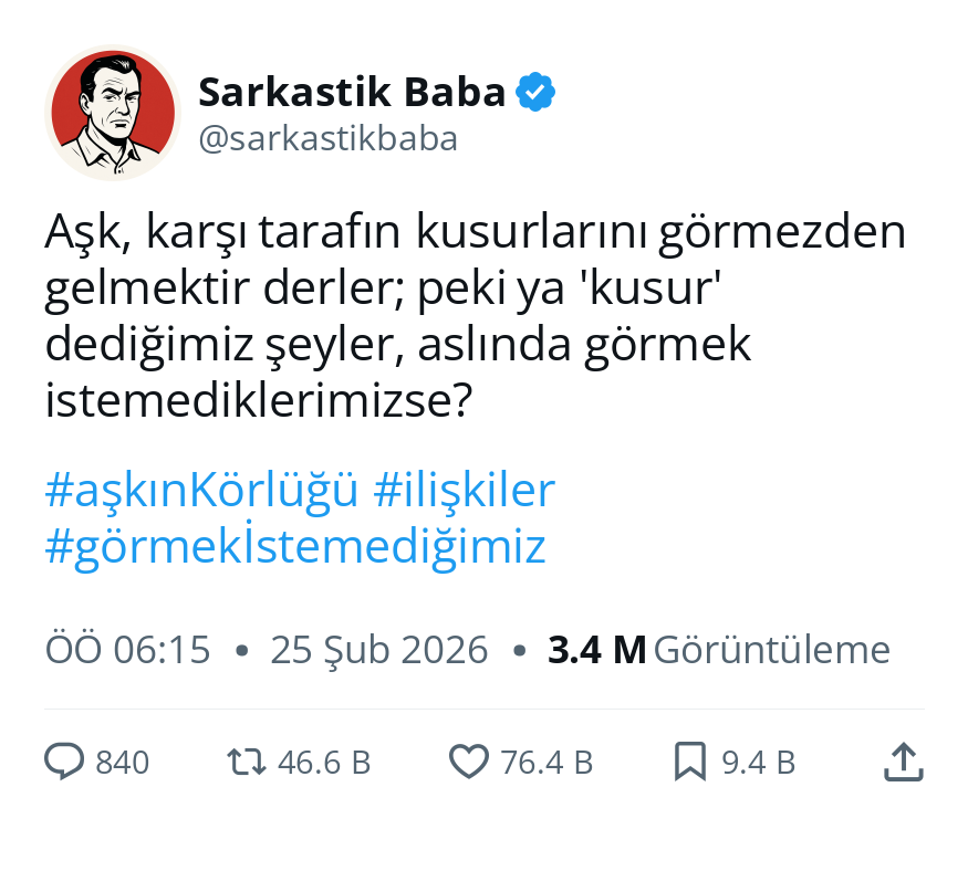 sarkastikbaba's tweet photo. Aşk, karşı tarafın kusurlarını görmezden gelmektir derler; peki ya 'kusur' dediğimiz şeyler, aslında görmek istemediklerimizse?
VATAN SAĞOLSUN #ErdenTimuraÖzgürlük Bodo #FBvKSP #KademeKesinÇözüm #FBvKAS Devlet Bahçeli Emre #Çarşamba Ana Jet Üssü Komutanlığı F-16 https://t.co/akznm5v96x