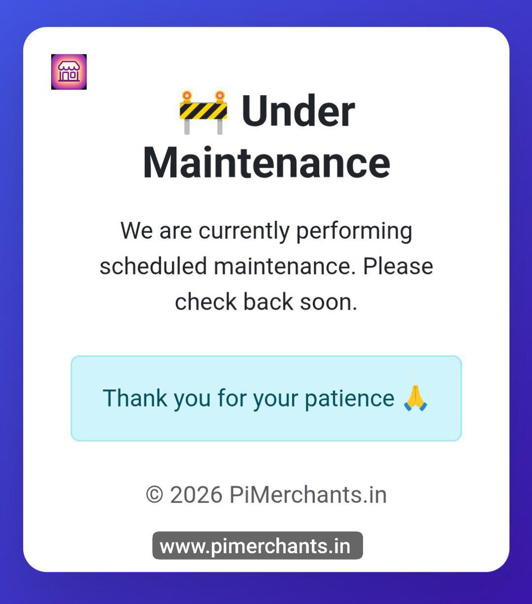indpimerchants's tweet photo. 🚧 https://t.co/COqEOYiUhm is currently under scheduled maintenance to improve performance and security. We’ll be back stronger and faster soon. Thank you for your patience and continued support 🙏 Stay tuned for updates! https://t.co/CuqMBWZ4lX