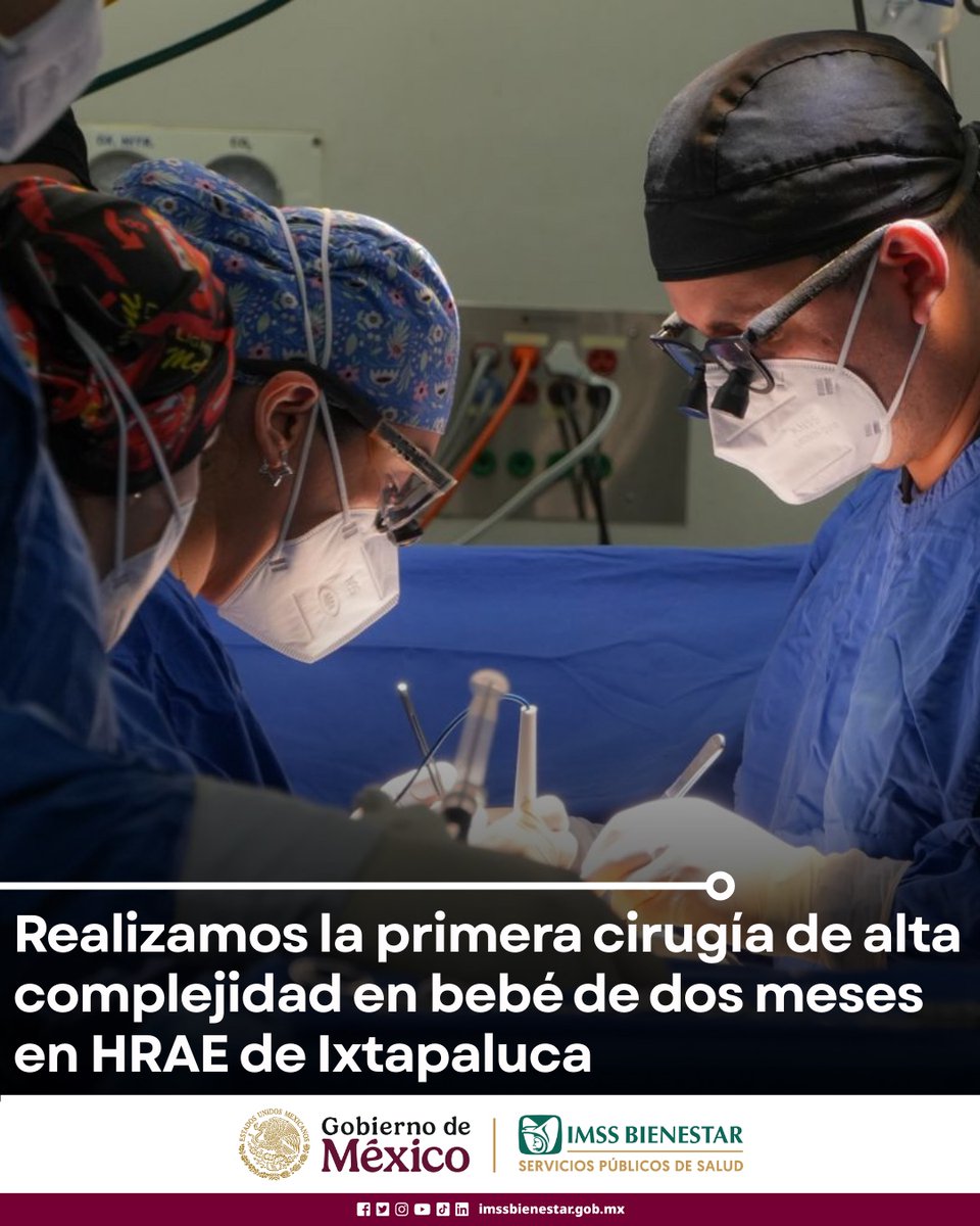 HRAEIxtapaluca's tweet photo. El #HRAEI #IMSSBienestar realiza primera cirugía de alta complejidad en bebé de dos meses diagnosticado con malformación linfática macroquística.👶✨
Para conocer más: 🔗 https://t.co/C0EEfoIZx0 https://t.co/WrL2pgm8Ox