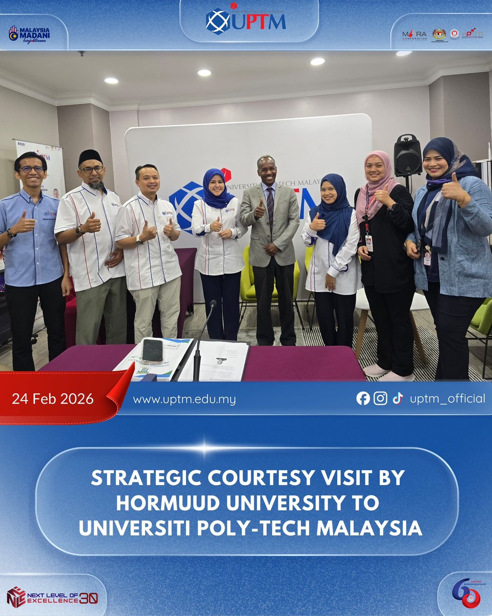 uptm_official's tweet photo. 𝐒𝐓𝐑𝐄𝐍𝐆𝐓𝐇𝐄𝐍𝐈𝐍𝐆 𝐀𝐂𝐀𝐃𝐄𝐌𝐈𝐂 𝐄𝐍𝐆𝐀𝐆𝐄𝐌𝐄𝐍𝐓 𝐁𝐄𝐓𝐖𝐄𝐄𝐍 𝐇𝐎𝐑𝐌𝐔𝐔𝐃 𝐔𝐍𝐈𝐕𝐄𝐑𝐒𝐈𝐓𝐘 &amp; 𝐔𝐍𝐈𝐕𝐄𝐑𝐒𝐈𝐓𝐈 𝐏𝐎𝐋𝐘-𝐓𝐄𝐂𝐇 𝐌𝐀𝐋𝐀𝐘𝐒𝐈𝐀 🇸🇴 🇲🇾

#UnifiedEntity
#BuildingTheNation
#MenjunjungAmanah
#60TahunMARA
#AmazingUPTM https://t.co/ki34aKthEa