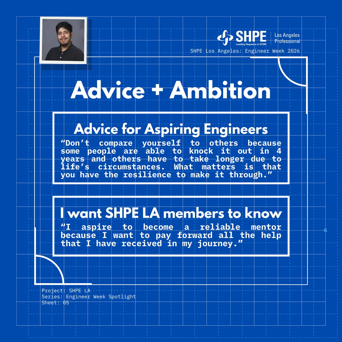 shpelosangeles's tweet image. 🚀 Engineer Week Spotlight: Ernesto Lopez
From balancing work &amp;amp; school to overcoming impostor syndrome, Ernesto’s journey is built on resilience.
“Some finish in 4 years. Others take longer. What matters is that you make it through.”
#EngineerWeek #SHPELA #MechanicalEngineering