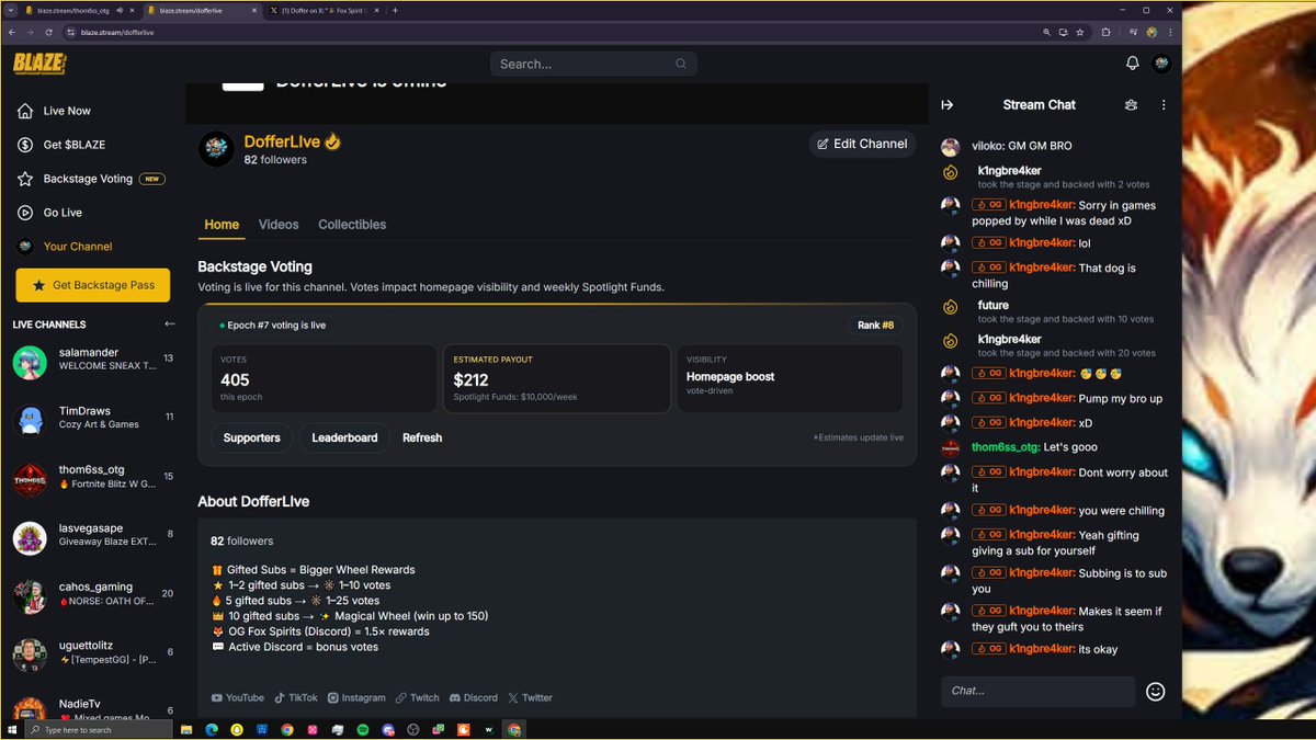 Day 3 on <a href="/blaze_stream/">Blaze</a> going ALL IN 🚀
(Not counting test streams = 2 hrs I borrowed from another day 😅)
I’m honestly blown away by this community.
The support, the hype, the love — I feel incredibly lucky ❤️

I’ve been trying to give that same energy back:
voting for my