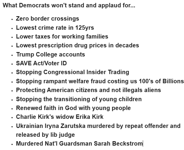 RushVet1776's tweet photo. @bennyjohnson Keeping an ongoing list of what these losers won't stand and applaud... https://t.co/ScYwGoIHmZ