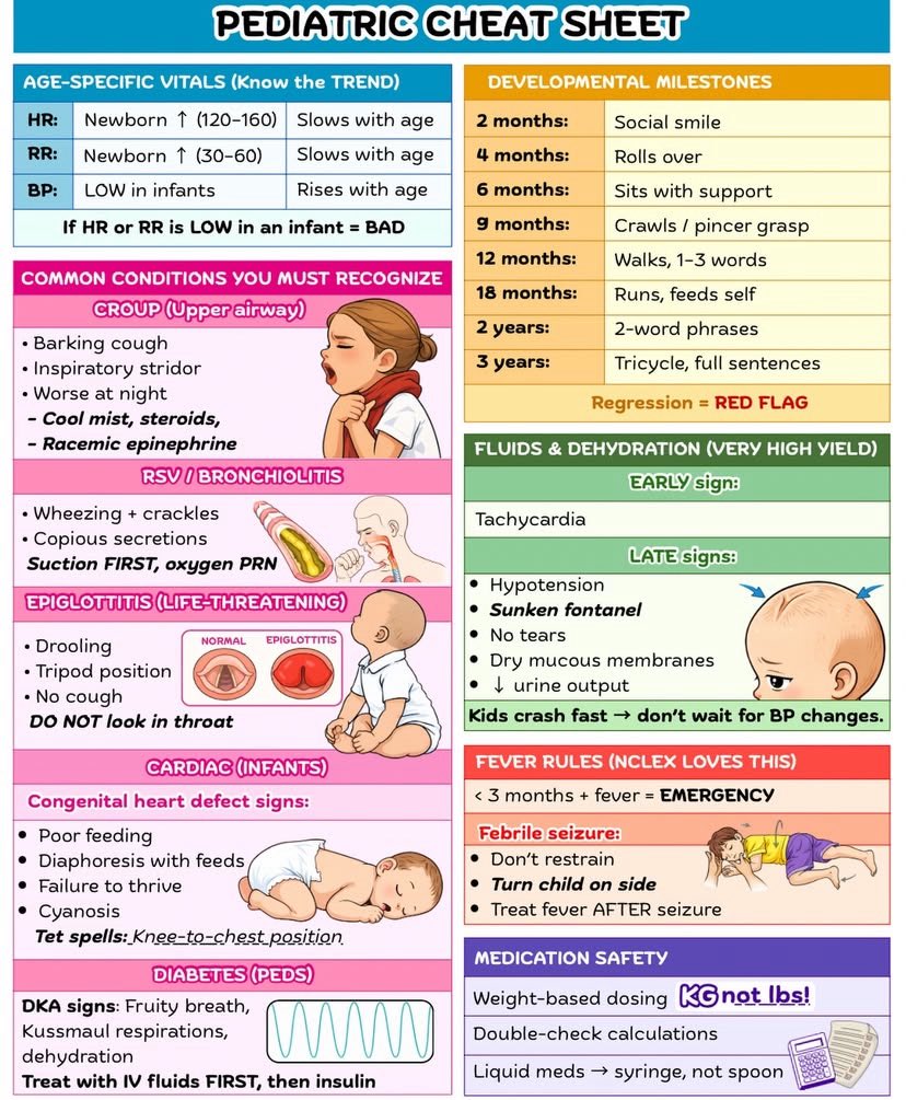 NurseHann100's tweet photo. PEDIATRIC CHEAT SHEET

#Nursing
#NursingNotes
#Nclex
#PNLE
#MedTwt
#NursingTwt https://t.co/2ci2RIMv3j