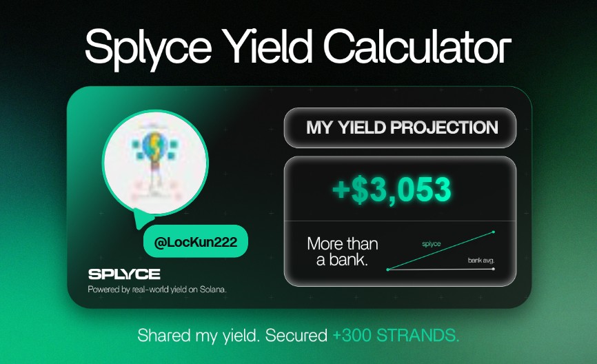 LocKun222's tweet photo. Just tested the real-world yield calculator from @SplyceFi.

My numbers came out +2,928.23% higher than leaving it in a bank.

Check yours: https://t.co/SFDzAHVpo8 https://t.co/bbqpP3V5Rq