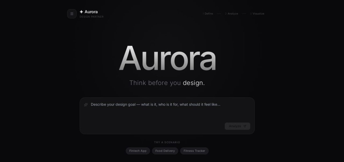 LTofeik's tweet photo. Introducing AURORA 
AI Design Partner that thinks before it designs
Not random visuals. Real design logic: • Color &amp; font psychology
• Context aware UIs
• Responsive mockups

Built with React + Vite + Groq.

🔗 Demo: https://t.co/1lwhjVaPj1
⭐ GitHub: https://t.co/Dv1UOQCQld https://t.co/oc6uiJ8lfH