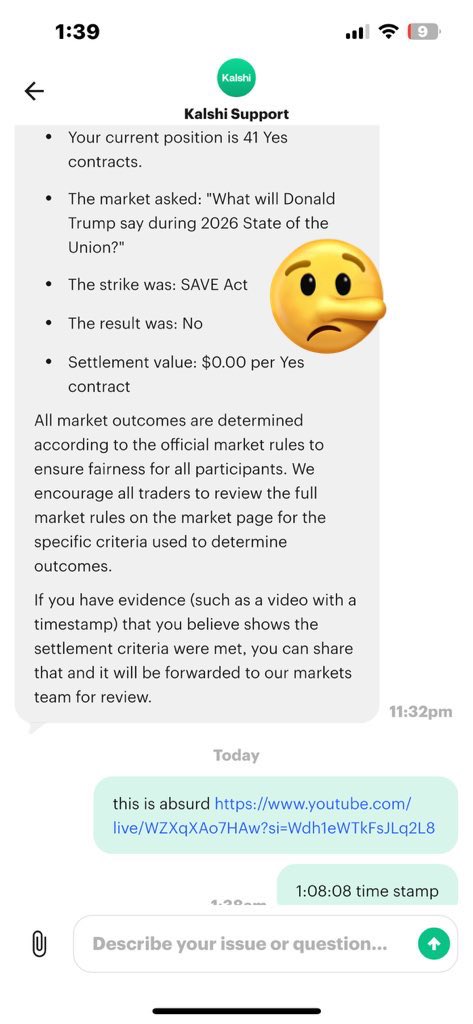 AmYisraelChaiNY's tweet photo. 🚨🚨🚨WARNING DO NOT USE @Kalshi they are thieves. See attached I bet on Trump saying SAVE act. They claim he didn’t. Took my money !!!   PLEASE SHARE https://t.co/hUdgNUDEns