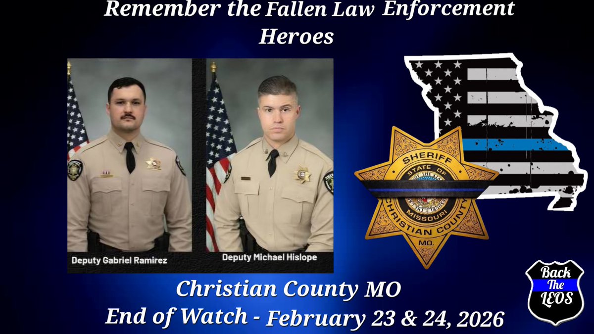 BackTheLEOs's tweet image. #RememberTheFallen #LawEnforcement #Heroes @CCMOSheriff Deputies Gabriel Ramirez, 30 &amp;amp; Michael Hislope, 40 were shot &amp;amp; killed &amp;amp; 2 others wounded by a suspect who was killed. 
Our hearts &amp;amp; prayers go out to their families blood &amp;amp; blue.💙
Story:sgfcitizen.org/government/chr…
#OPLive
