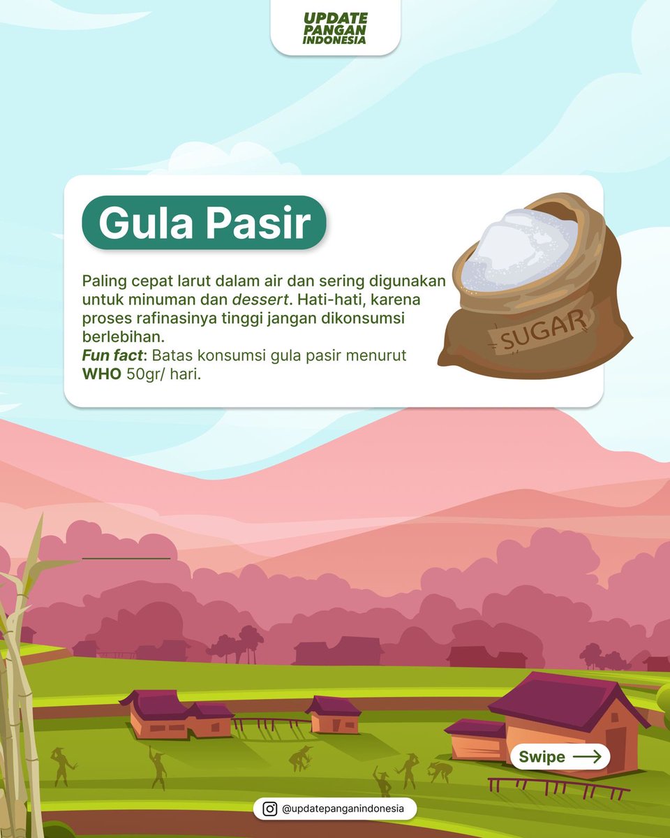 updatepangan20's tweet photo. Dari gula pasir, gula aren sampai kamu... 
Ternyata manis itu ga selalu harus dihindari yaaa, asal jangan dikonsumsi berlebihan aja agar semua tetap seimbang!

#SobatPanganIndonesia #UpdatePanganIndonesia #TipsDapurCerdas #GulaPasir #JenisGulaBaik https://t.co/VONyzyc2Xu