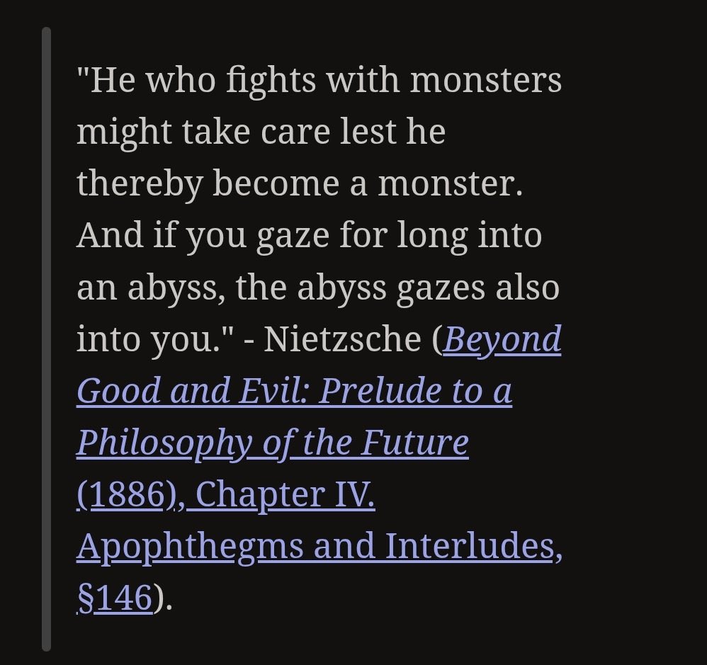 Varka directly quotes Nietzsche by replacing “the abyss” with Vedrfolnir… okay genshin I see you