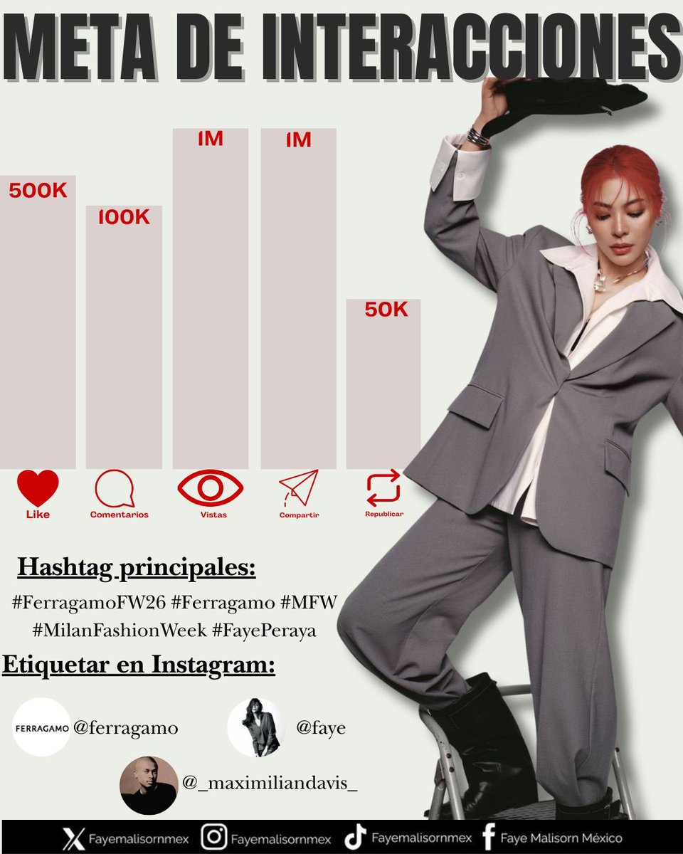 𝑴𝑰𝑳Á𝑵 𝑭𝑨𝑺𝑯𝑰𝑶𝑵 𝑾𝑬𝑬𝑲 - 𝑭𝑨𝒀𝑬 𝑷𝑬𝑹𝑨𝒀𝑨 
(𝐇𝐨𝐫𝐚𝐫𝐢𝐨𝐬, 𝐨𝐛𝐣𝐞𝐭𝐢𝐯𝐨𝐬, 𝐡𝐚𝐬𝐡𝐭𝐚𝐠𝐬 𝐲 𝐦𝐞𝐧𝐜𝐢𝐨𝐧𝐞𝐬)  

⚠️ Nuestra prioridad debe ser Instagram y TikTok debido a que las marcas monitorean especialmente el desempeño de Instagram ⚠️

🗓️