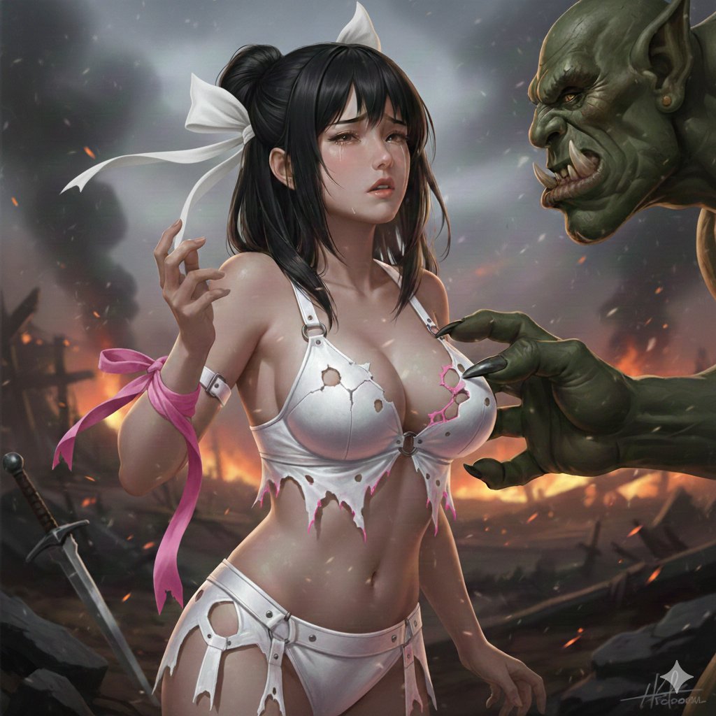 ファンタジー風の美女ですが、ここからさらにエロ成分が高まると…ビキニアーマーは完全破壊でトップレスになるわけです。作りたい願望がありますが…イラストを描いてるわけでもなくＡＩにつくってもらってる。需要はあるのかしらね