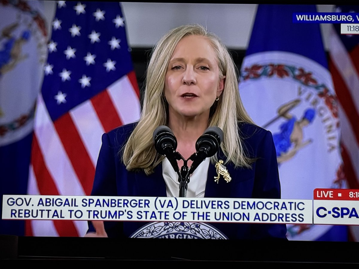tubbitickles's tweet image. Abigail Spanberger knows how to put on a show. She brought in a microphone and a podium and got an audience for the Democratic response to the state of the union. After all, she was in the CIA. Kudos to her.