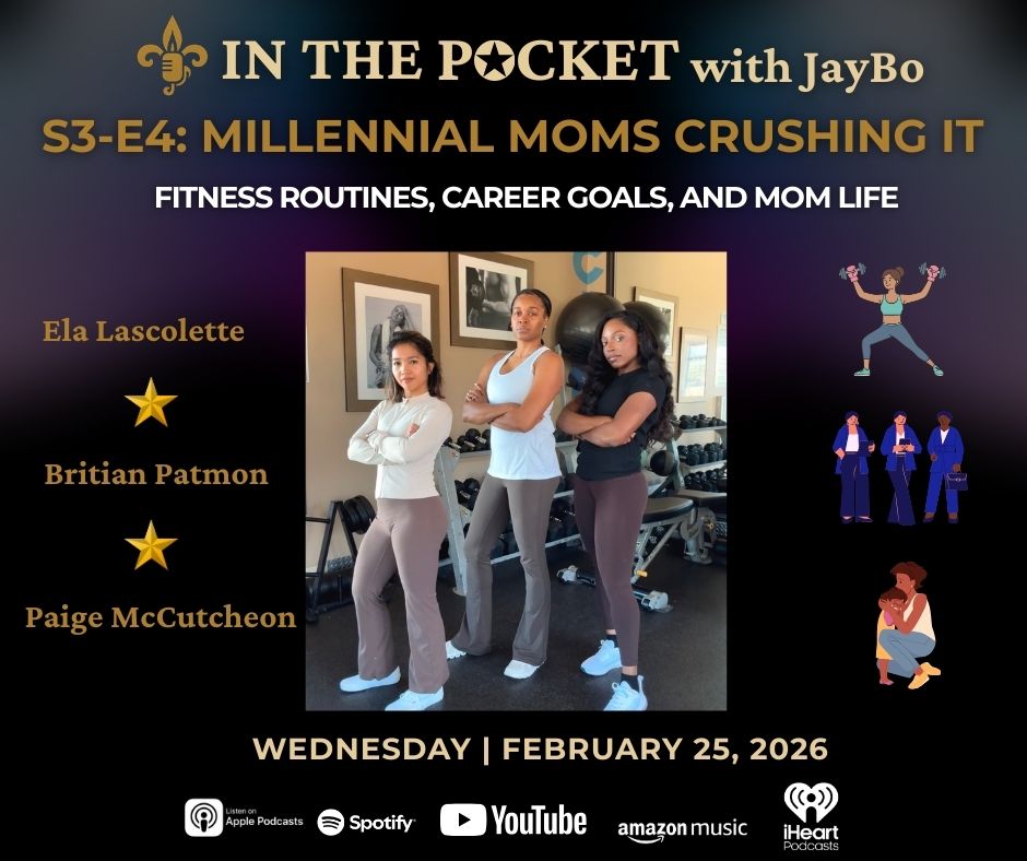 JayBoPod's tweet photo. Millennial moms are CRUSHING it—fitness routines, career wins, & mom life chaos! 💪 February 25th on In The Pocket S3E4: Joined by powerhouses Ela Lascolette, Britian Patmon, & Paige McCutcheon for honest talks on accountability, sleep hacks, ditching stereotypes, & mental health wins through movement 🔥
Dropping on YouTube, Spotify + everywhere podcasts live!
Who's listening? RT + reply with your go-to mom hack! 👇
#MillennialMoms #MomLife #FitMom #Podcast #WorkingMom #MomHustle #jaybopod #FitnessMotivation #RealTalk