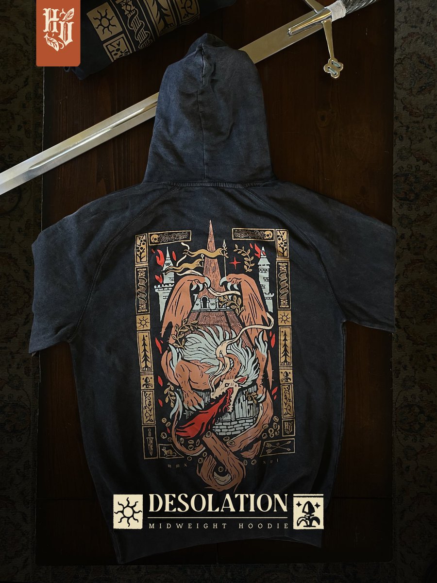 Desolation Midweight Hoodie
-
Can't help but follow the allure of gold, breathing ruin and flame upon the castles that hold such riches? This hoodie is for you! Link in my bio :>