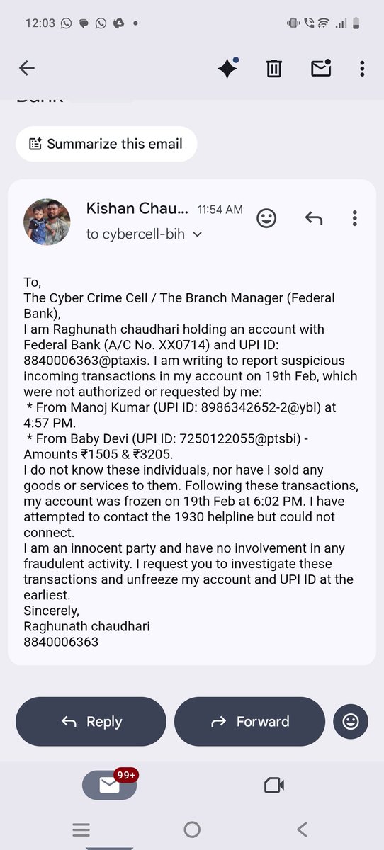 x_Raghunath's tweet image. "Dear @UPPolice @cyberpoliceup, my bank account has been frozen for the last 3 days and I am facing a lot of trouble. Despite my efforts, no solution has been provided yet. Requesting your urgent intervention to resolve this issue. #UPPolice #CyberCell #AccountFreeze"